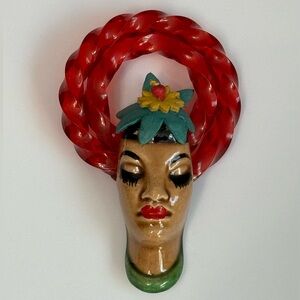 Vintage 1940s ELZAC Victims of Visit Fashion Lady Ceramic Face Lucite... Brooch